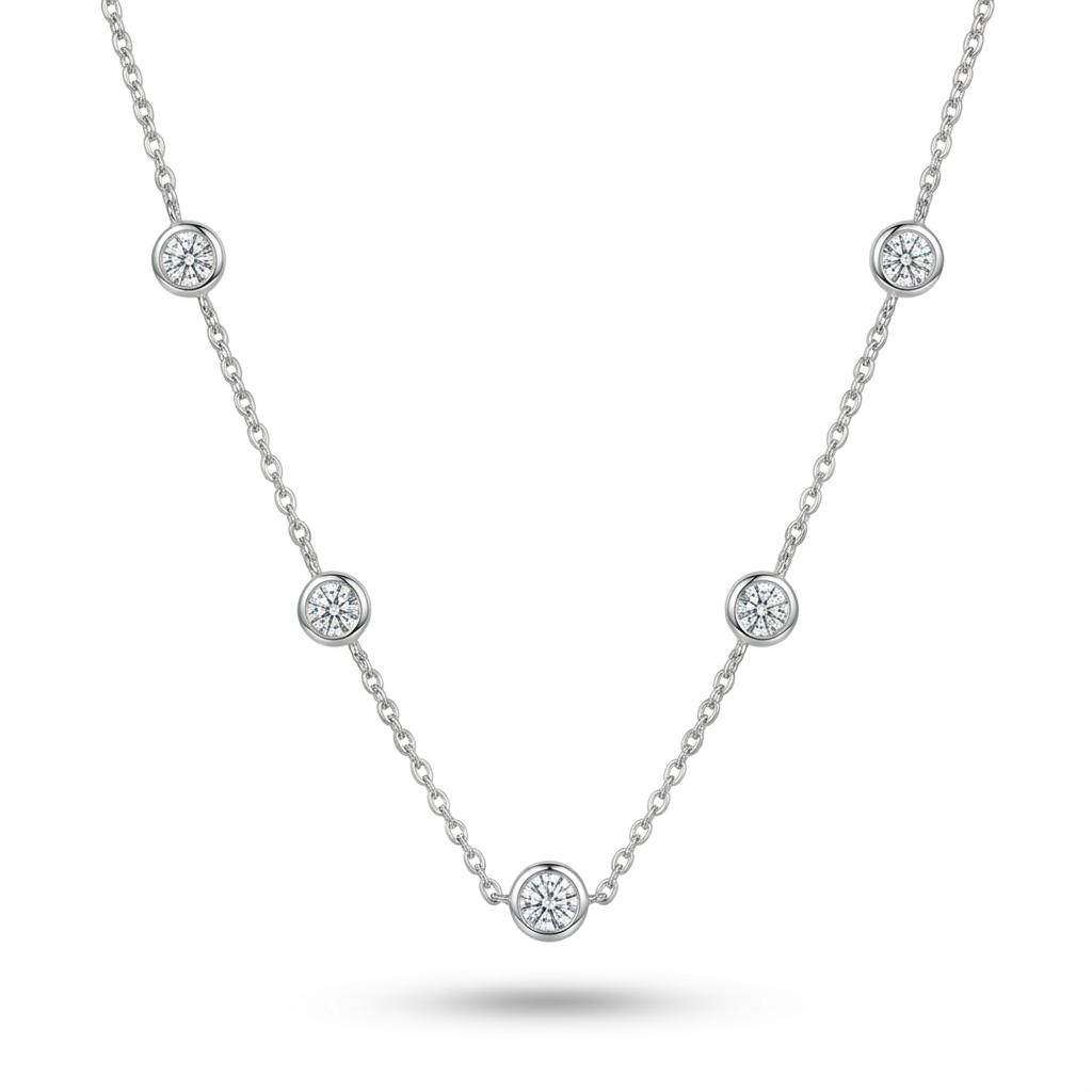 925 Sterling Silver CZ Station Necklace for Women | TOSHINI