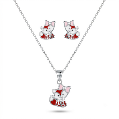 925 Sterling Silver Enamel Fox Pendant Necklace & Stud Earrings Set for Women | TOSHINI