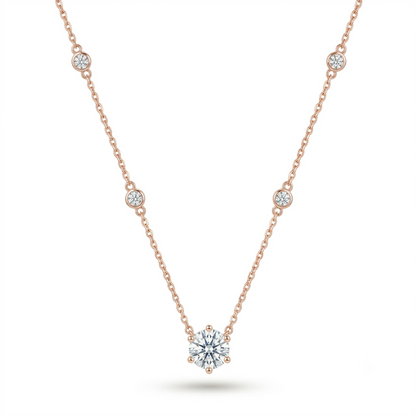 925 Sterling Silver Rose Gold Finish Solitaire Necklace with White Stone Accents for Women | TOSHINI