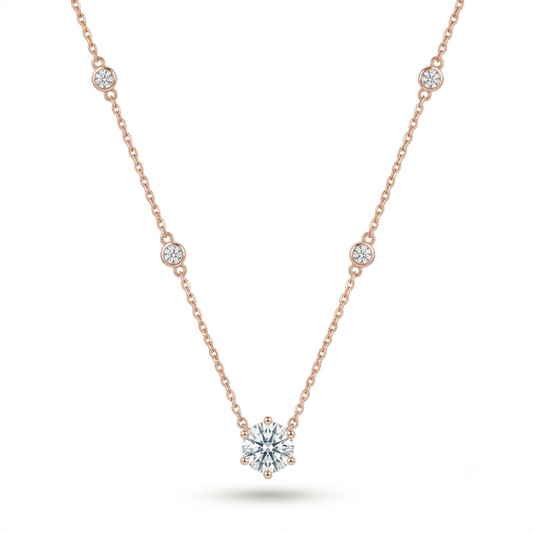 925 Sterling Silver Rose Gold Finish Solitaire Necklace with White Stone Accents for Women | TOSHINI