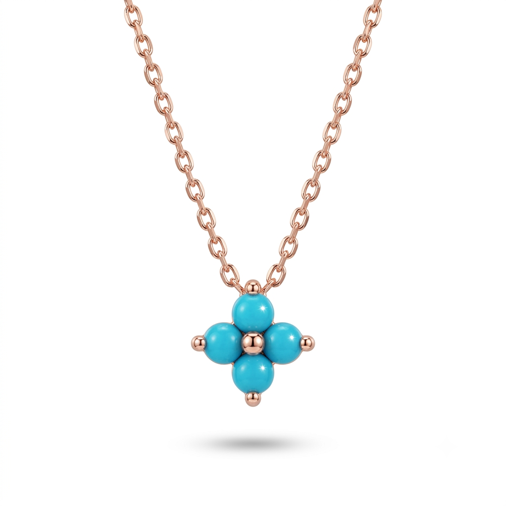 925 Sterling Silver Turquoise Floral Pendant Necklace for Women | TOSHINI