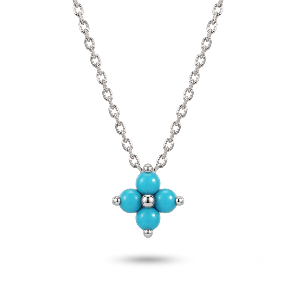 925 Sterling Silver Turquoise Floral Pendant Necklace for Women | TOSHINI