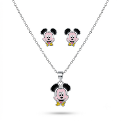 925 Sterling Silver Enamel Cartoon Character Pendant Necklace & Stud Earrings Set for Women | TOSHINI