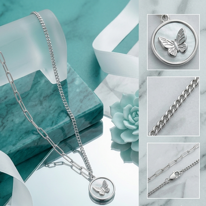 925 Sterling Silver Butterfly Mother of Pearl Pendant Necklace for Women | TOSHINI