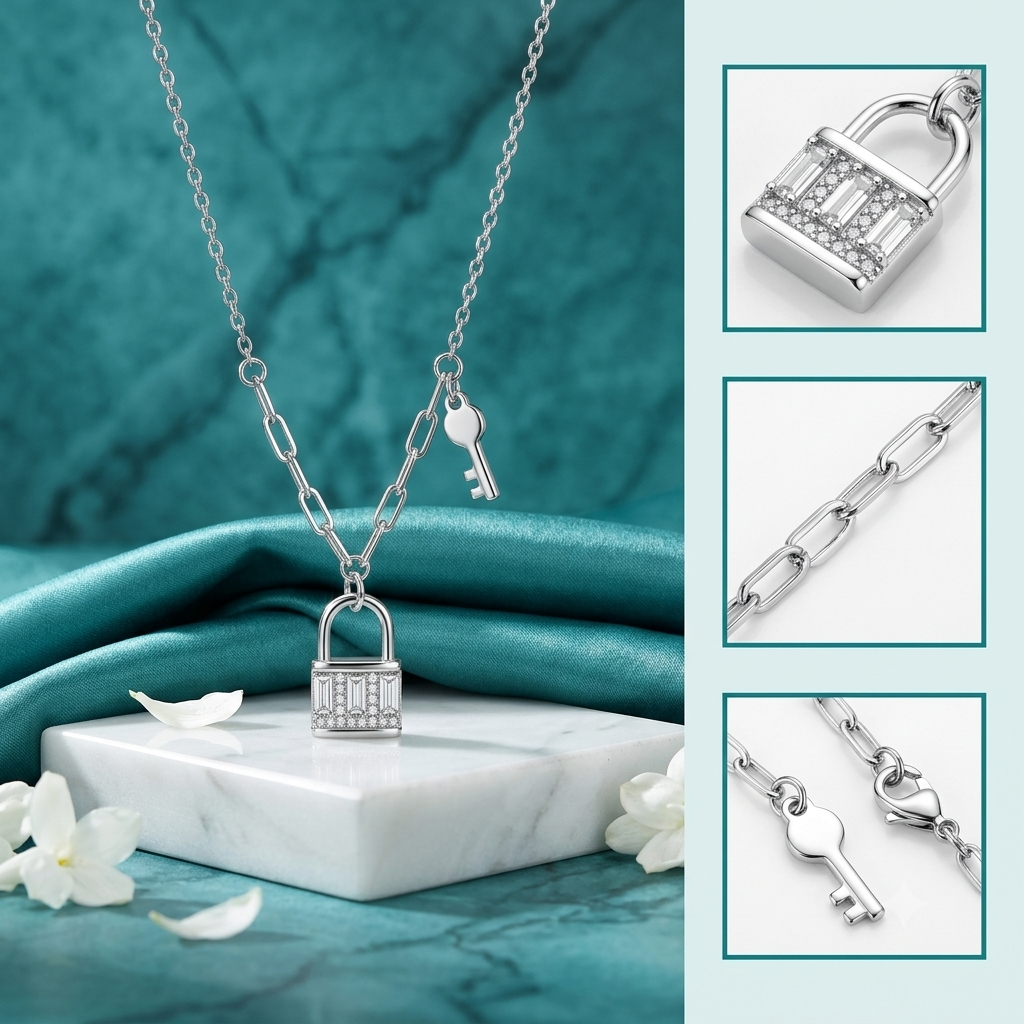 925 Sterling Silver Lock & Key Pendant Necklace for Women | TOSHINI