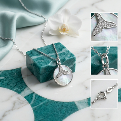 925 Sterling Silver Mother of Pearl Whale Tail Pendant Necklace for Women | TOSHINI