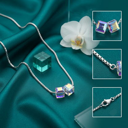 925 Sterling Silver Aurora Crystal Duo Pendant Necklace for Women | TOSHINI