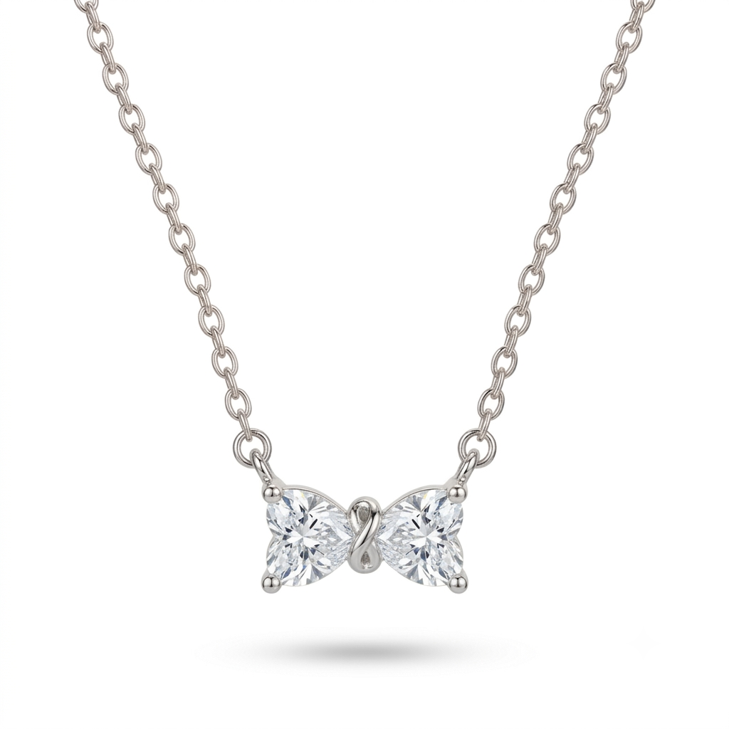 925 Sterling Silver Bow Necklace with Clear CZ for Women | TOSHINI