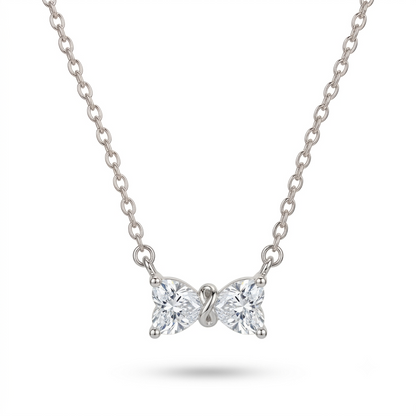 925 Sterling Silver Bow Necklace with Clear CZ for Women | TOSHINI