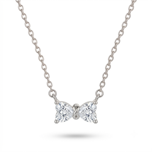 925 Sterling Silver Bow Necklace with Clear CZ for Women | TOSHINI