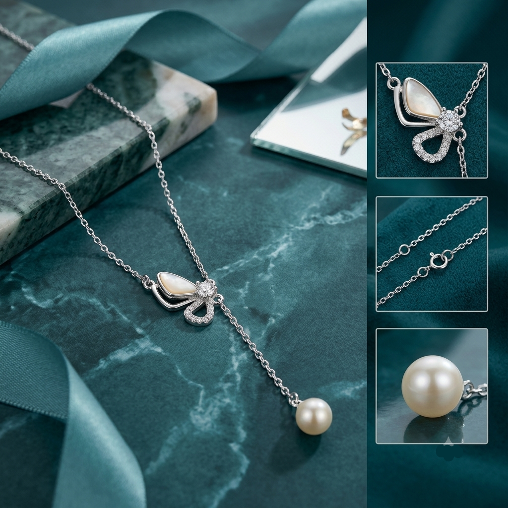 925 Sterling Silver Mother of Pearl & Pearl Drop Y Necklace for Women | TOSHINI
