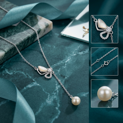 925 Sterling Silver Mother of Pearl & Pearl Drop Y Necklace for Women | TOSHINI