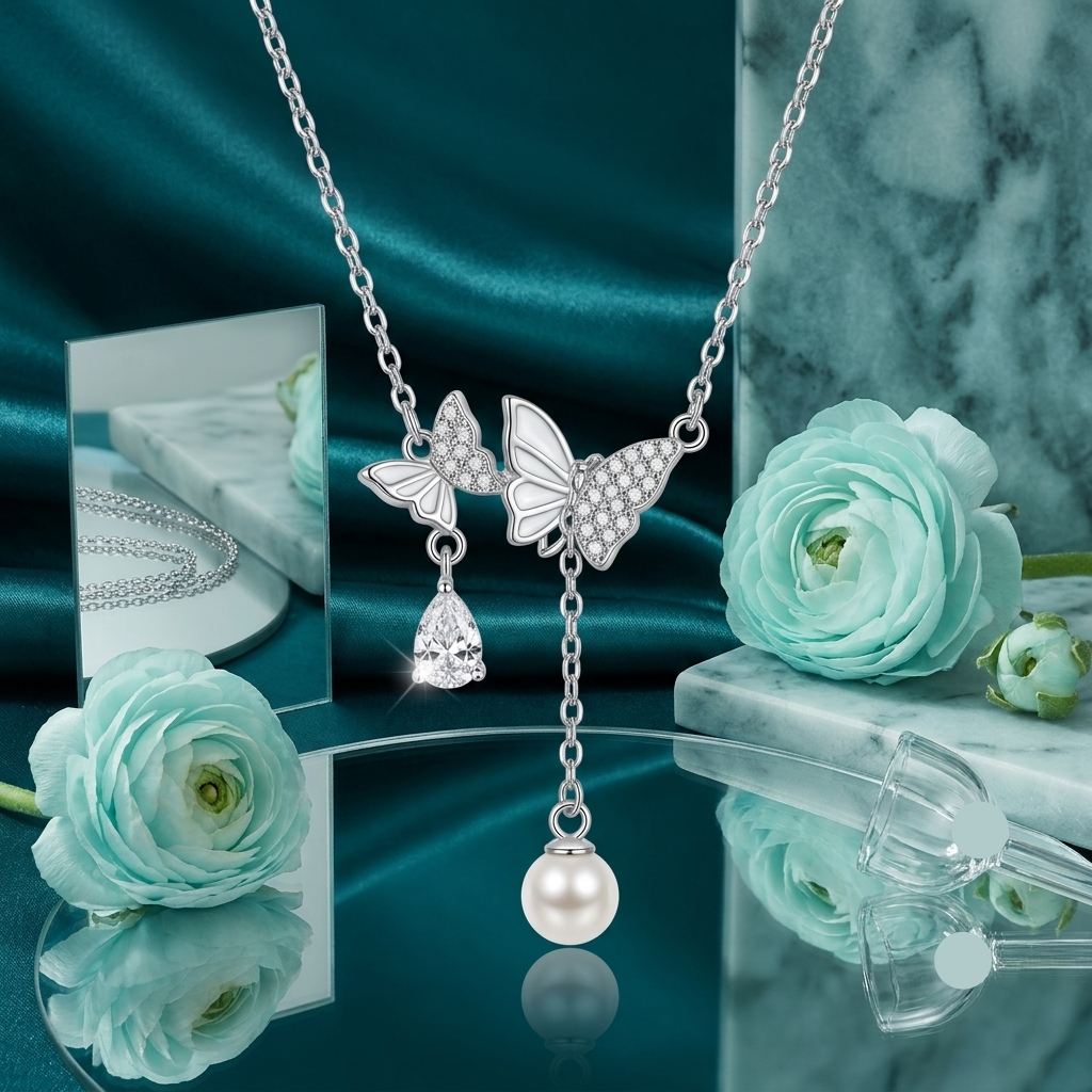 925 Sterling Silver Butterfly Pearl Drop Necklace for Women | TOSHINI