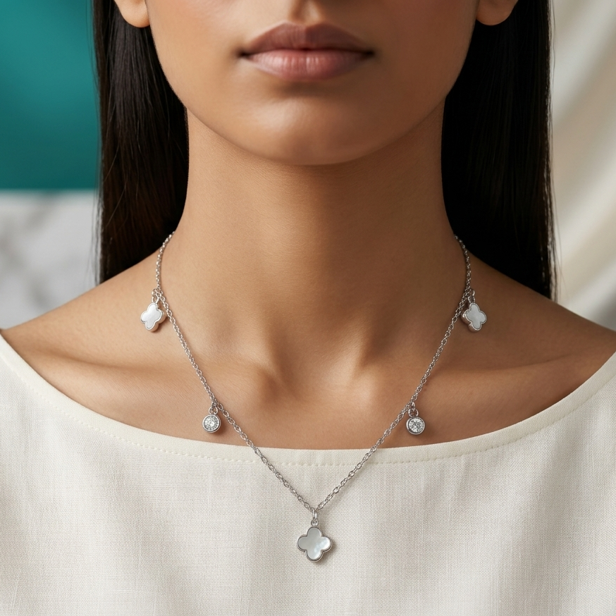 925 Sterling Silver Mother of Pearl Clover Charm Necklace for Women | TOSHINI