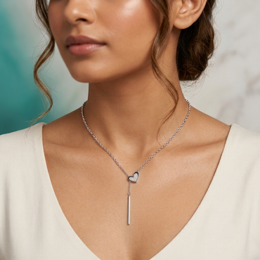 925 Sterling Silver Pavé Heart Drop Necklace for Women | TOSHINI
