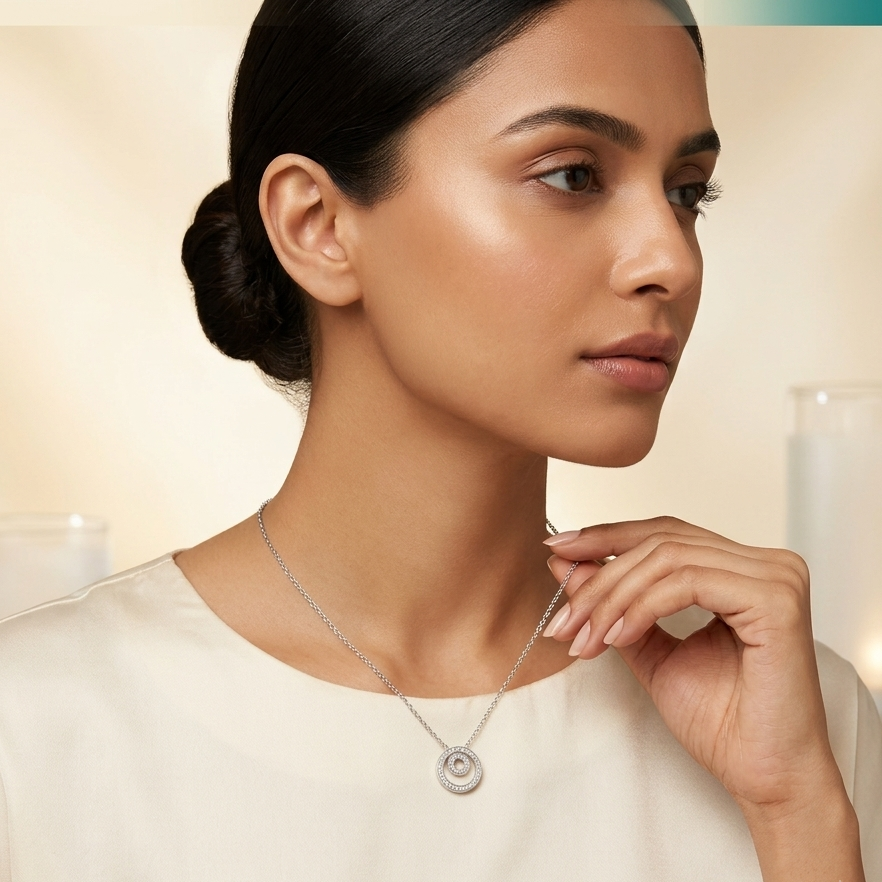 925 Sterling Silver Pavé Double Circle Pendant Necklace for Women | TOSHINI