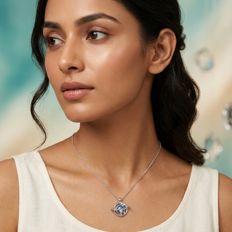 925 Sterling Silver Celestial Galaxy Planet Pendant Necklace for Women | TOSHINI
