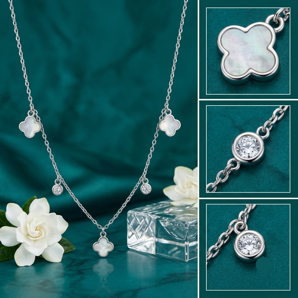925 Sterling Silver Mother of Pearl Clover Charm Necklace for Women | TOSHINI