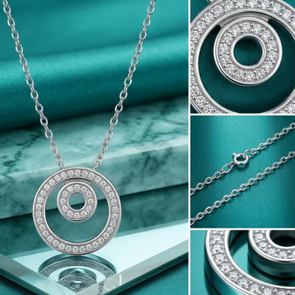 925 Sterling Silver Pavé Double Circle Pendant Necklace for Women | TOSHINI