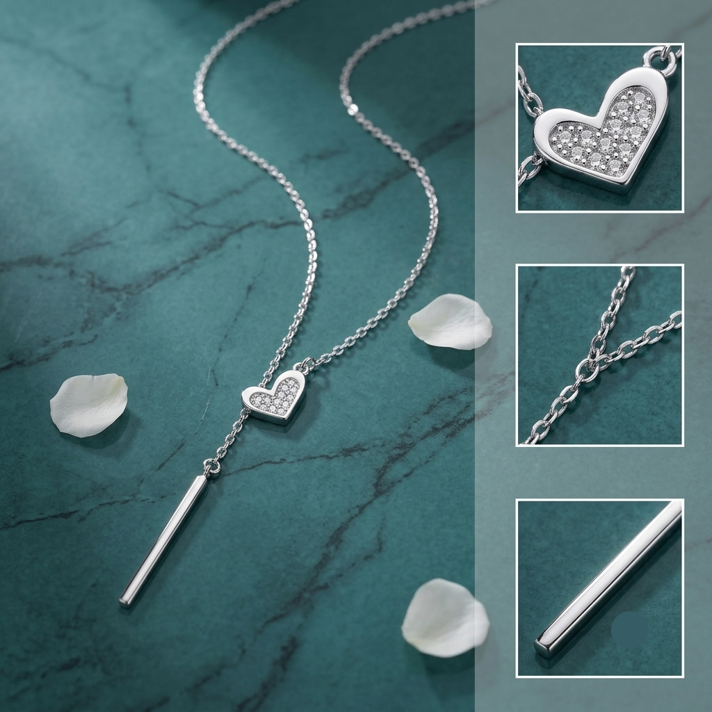 925 Sterling Silver Pavé Heart Drop Necklace for Women | TOSHINI