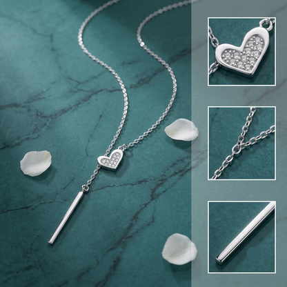 925 Sterling Silver Pavé Heart Drop Necklace for Women | TOSHINI