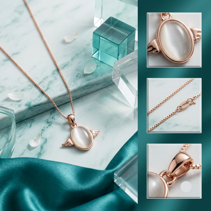 925 Sterling Silver Rose Gold Winged Cat's Eye Oval Pendant Necklace for Women | TOSHINI