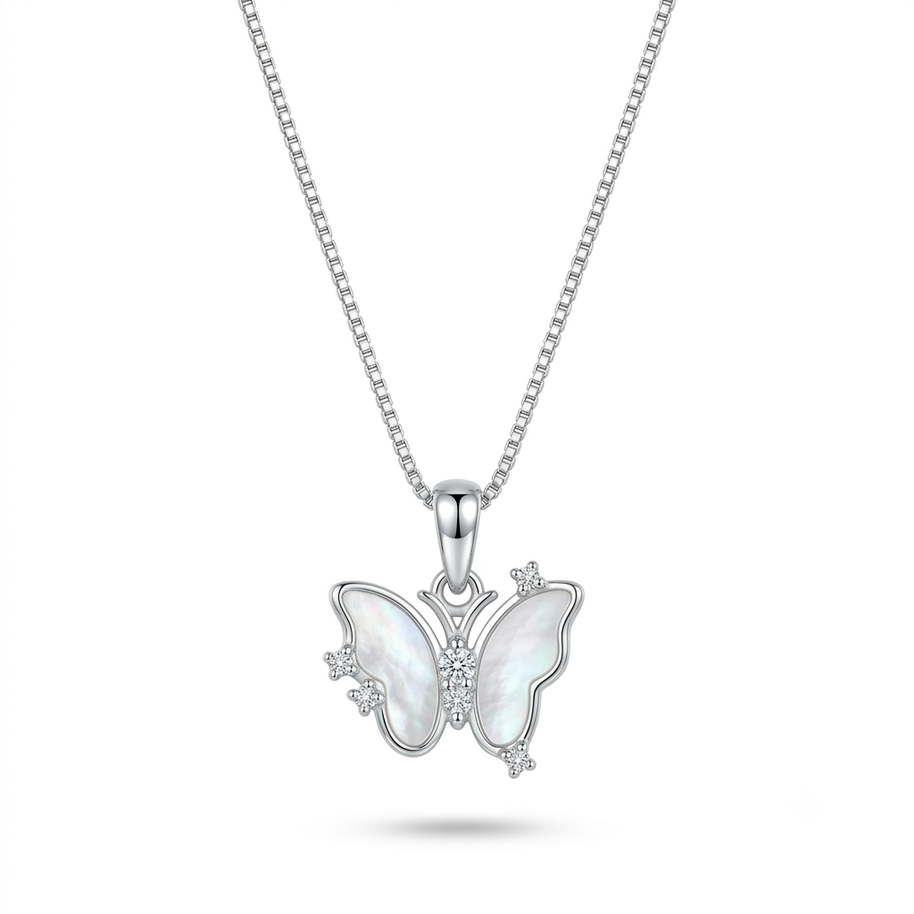 925 Sterling Silver Butterfly Mother-of-Pearl Pendant Necklace for Women | TOSHINI