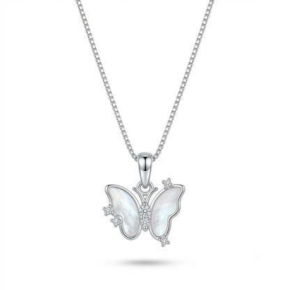 925 Sterling Silver Butterfly Mother-of-Pearl Pendant Necklace for Women | TOSHINI