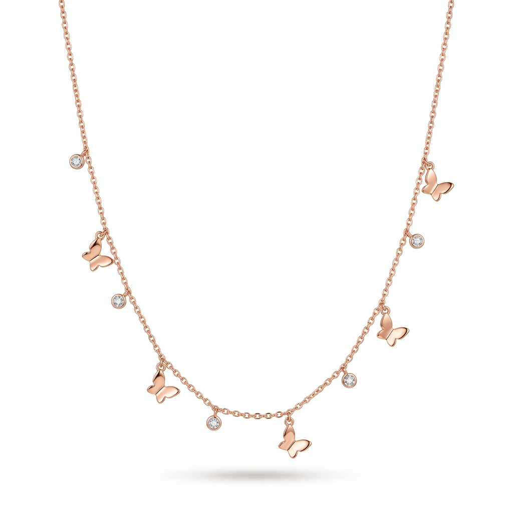 925 Sterling Silver Butterfly Charm Necklace with Crystal Accents for Women | TOSHINI