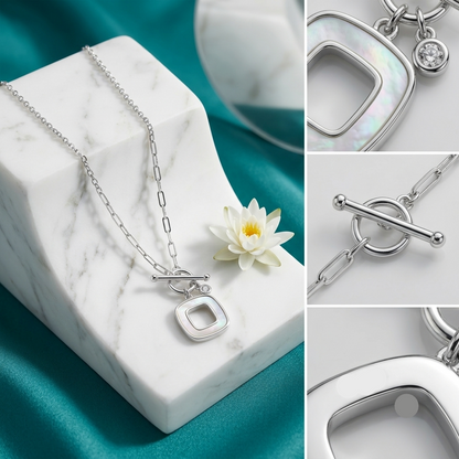 925 Sterling Silver Mother of Pearl Toggle Pendant Necklace for Women | TOSHINI