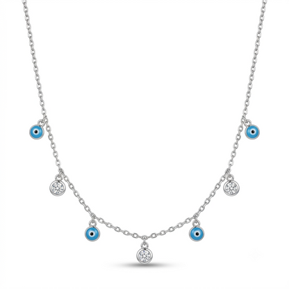 925 Sterling Silver Evil Eye Charm Station Necklace for Women | TOSHINI