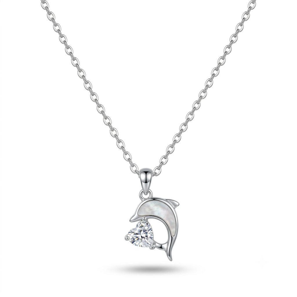 925 Sterling Silver Dolphin Heart Pendant Necklace for Women | TOSHINI