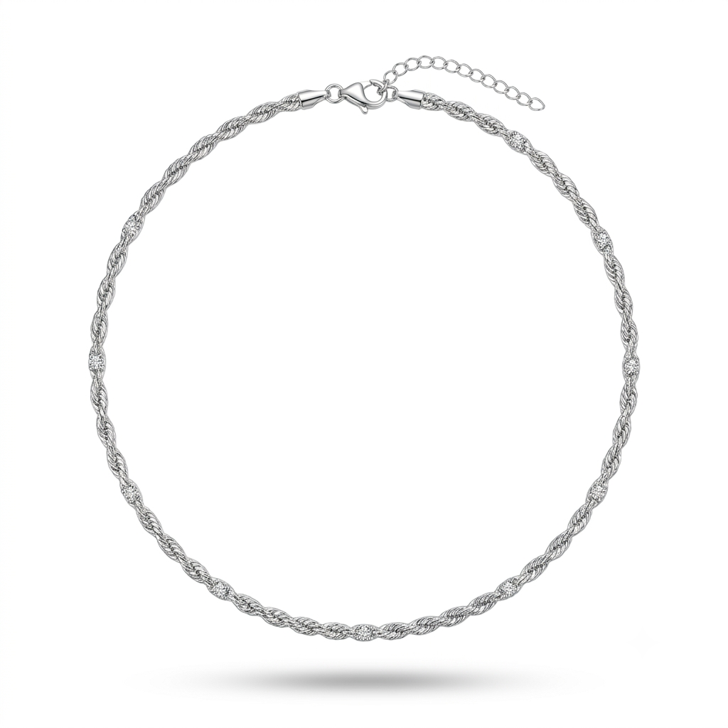 925 Sterling Silver Twisted Rope Chain Necklace for Women | TOSHINI