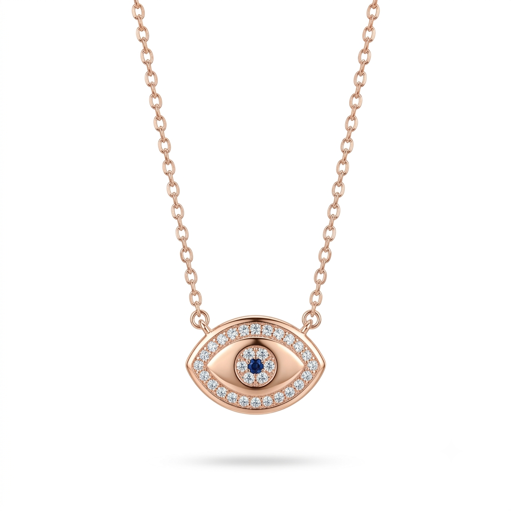 925 Sterling Silver Rose Gold Evil Eye Necklace for Women | TOSHINI