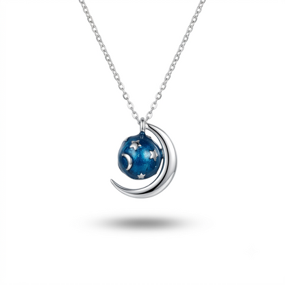 925 Sterling Silver Celestial Moon & Midnight Blue Star Globe Pendant Necklace for Women | TOSHINI