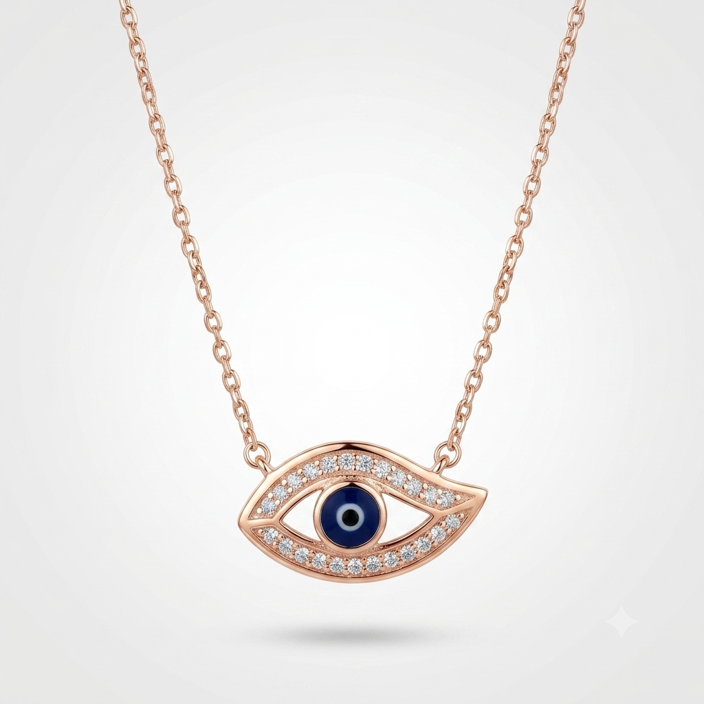 925 Sterling Silver Evil Eye Pendant Necklace for Women | Rose Gold Finish | TOSHINI