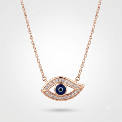 925 Sterling Silver Evil Eye Pendant Necklace for Women | Rose Gold Finish | TOSHINI