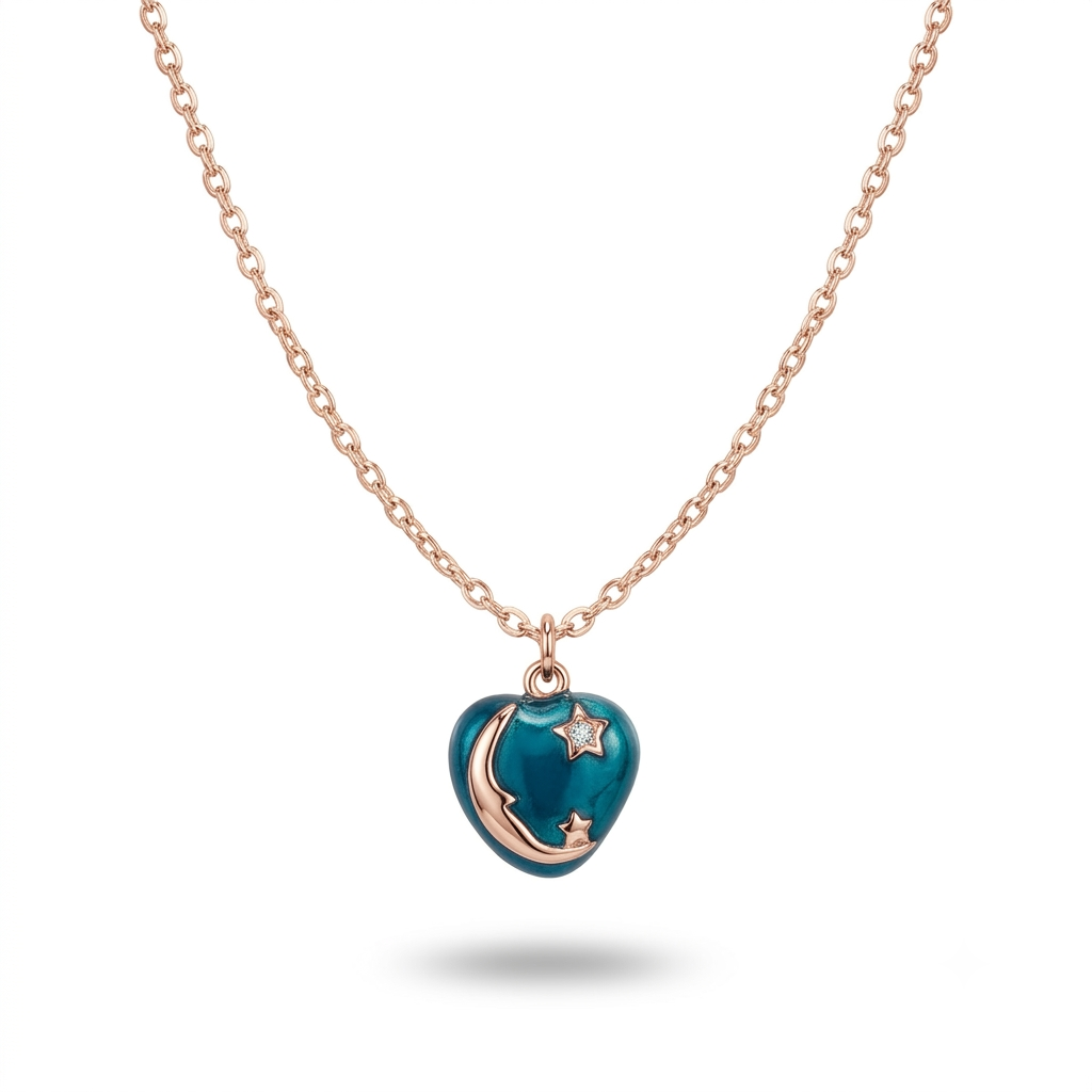 925 Sterling Silver Rose Gold Enamel Celestial Heart Pendant Necklace for Women | TOSHINI