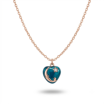 925 Sterling Silver Rose Gold Enamel Celestial Heart Pendant Necklace for Women | TOSHINI