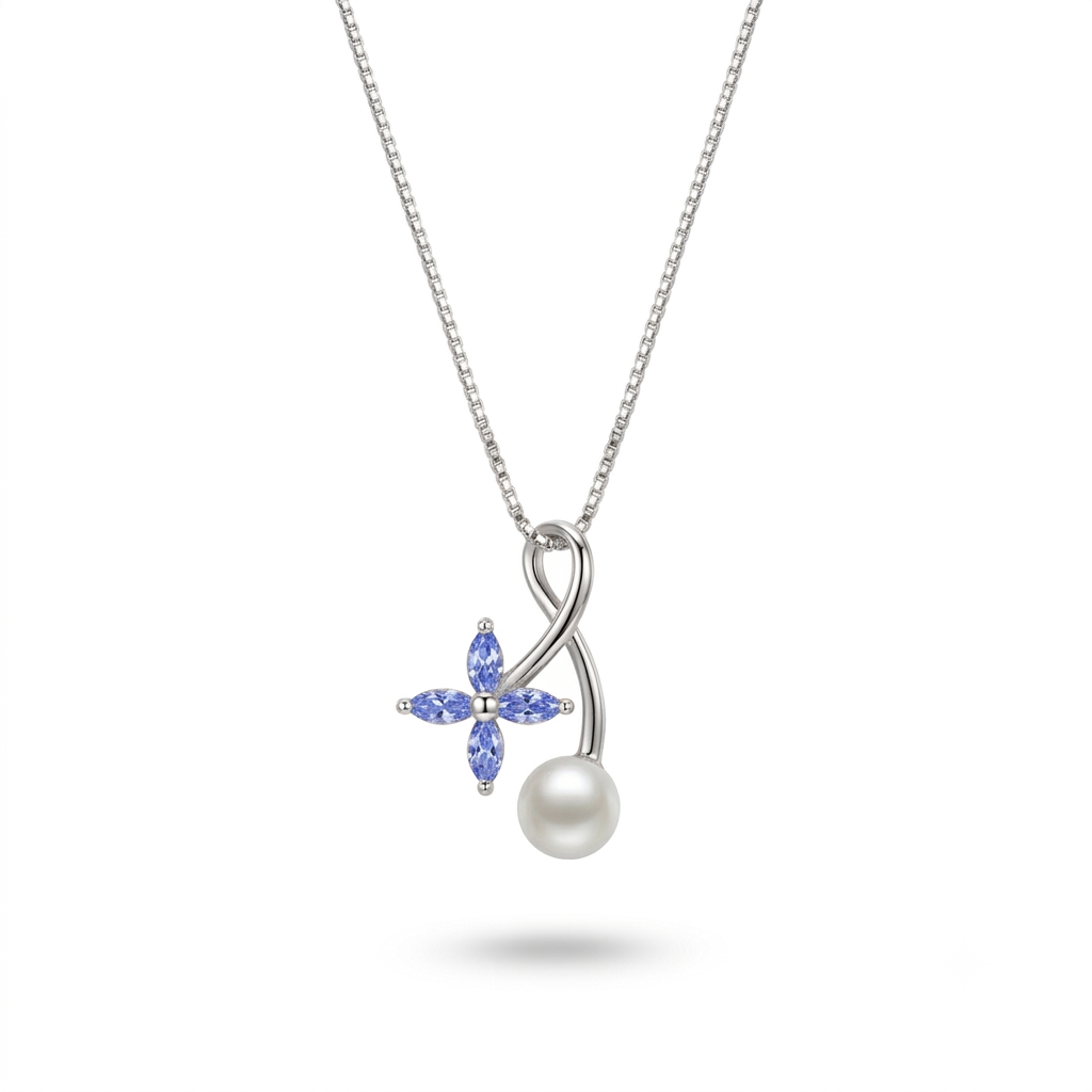 925 Sterling Silver Blue Gemstone Pearl Necklace | TOSHINI