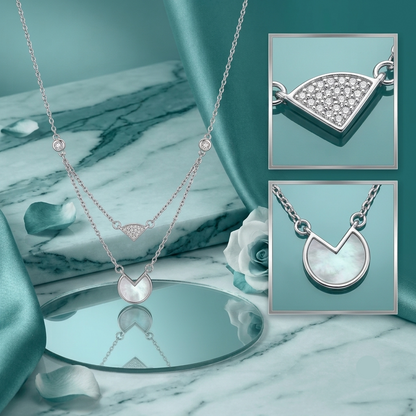 925 Sterling Silver Double Layer Mother of Pearl Pendant Necklace for Women | TOSHINI