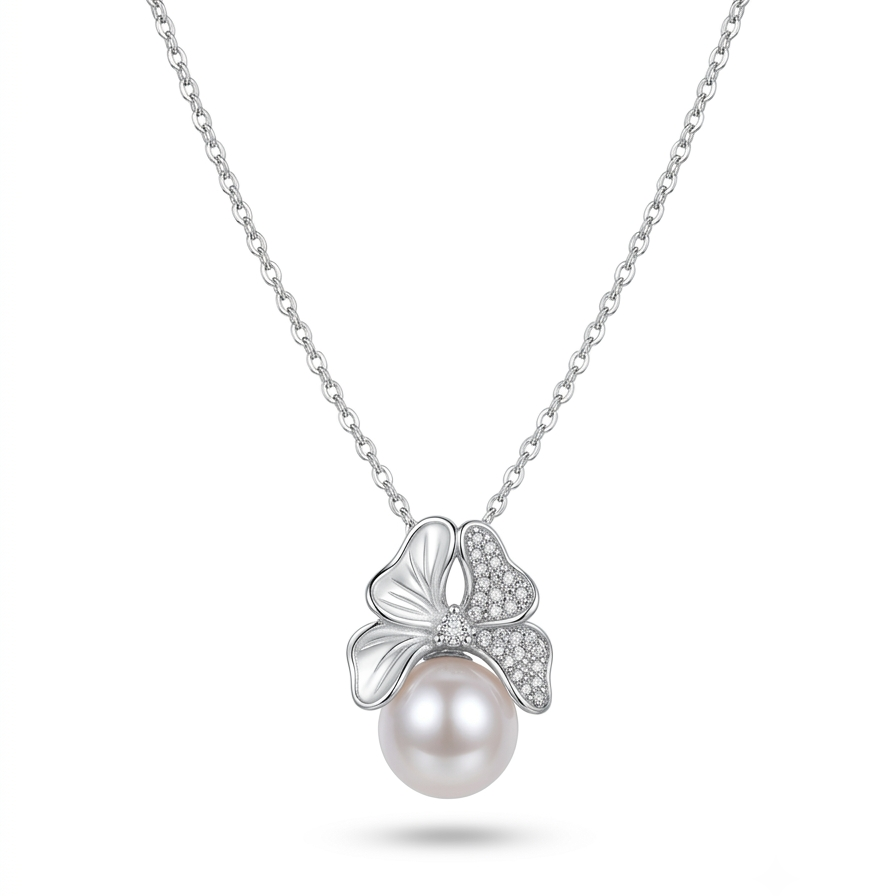 925 Sterling Silver Floral Pearl Pendant Necklace for Women | TOSHINI