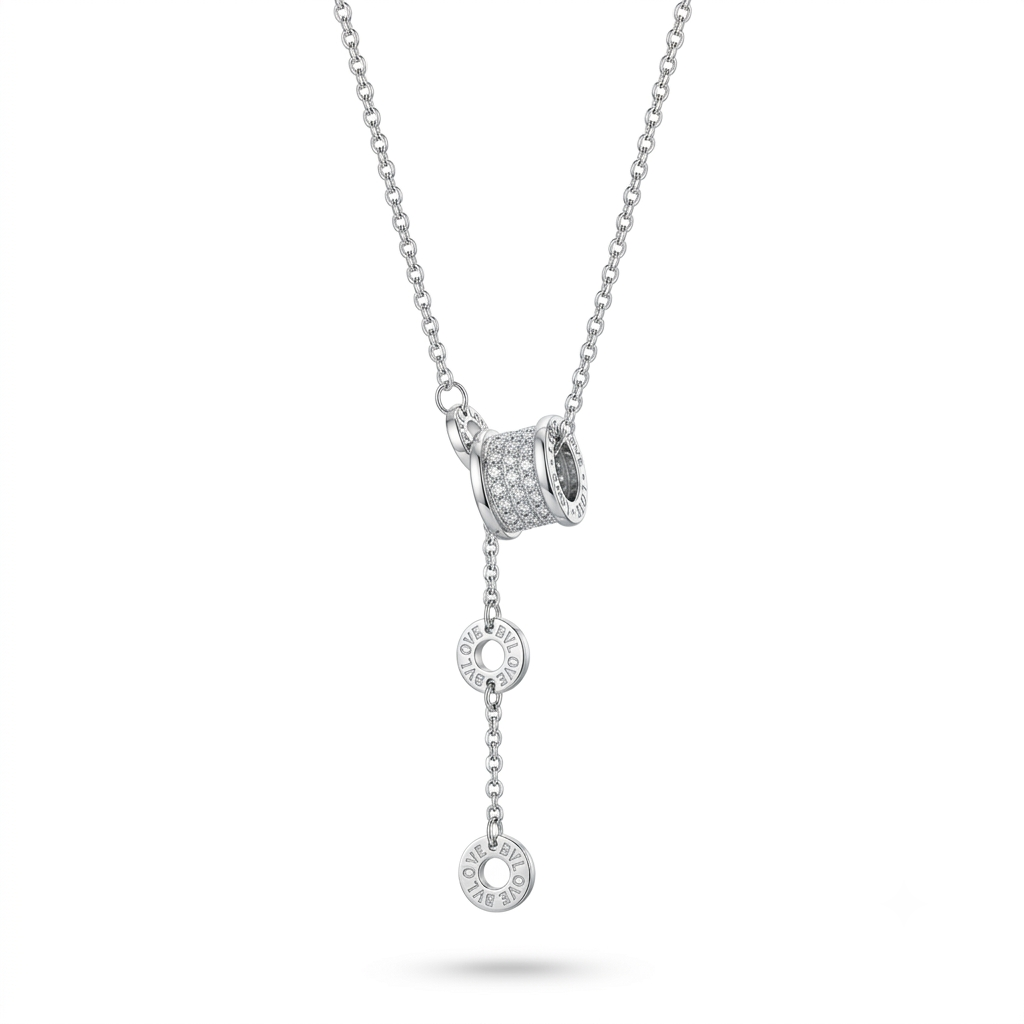 925 Sterling Silver Interlocking Barrel and Drop Disk Lariat Necklace for Women | TOSHINI