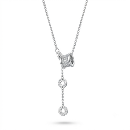 925 Sterling Silver Interlocking Barrel and Drop Disk Lariat Necklace for Women | TOSHINI