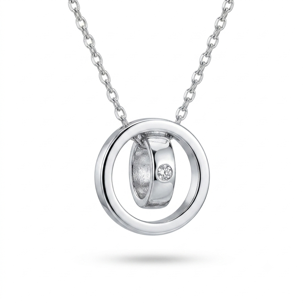 925 Sterling Silver Interlocking Dual Circle Pendant Necklace for Women | TOSHINI