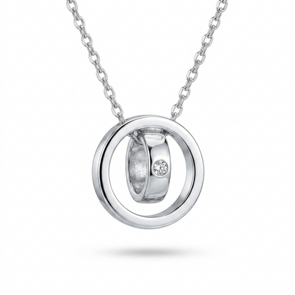 925 Sterling Silver Interlocking Dual Circle Pendant Necklace for Women | TOSHINI