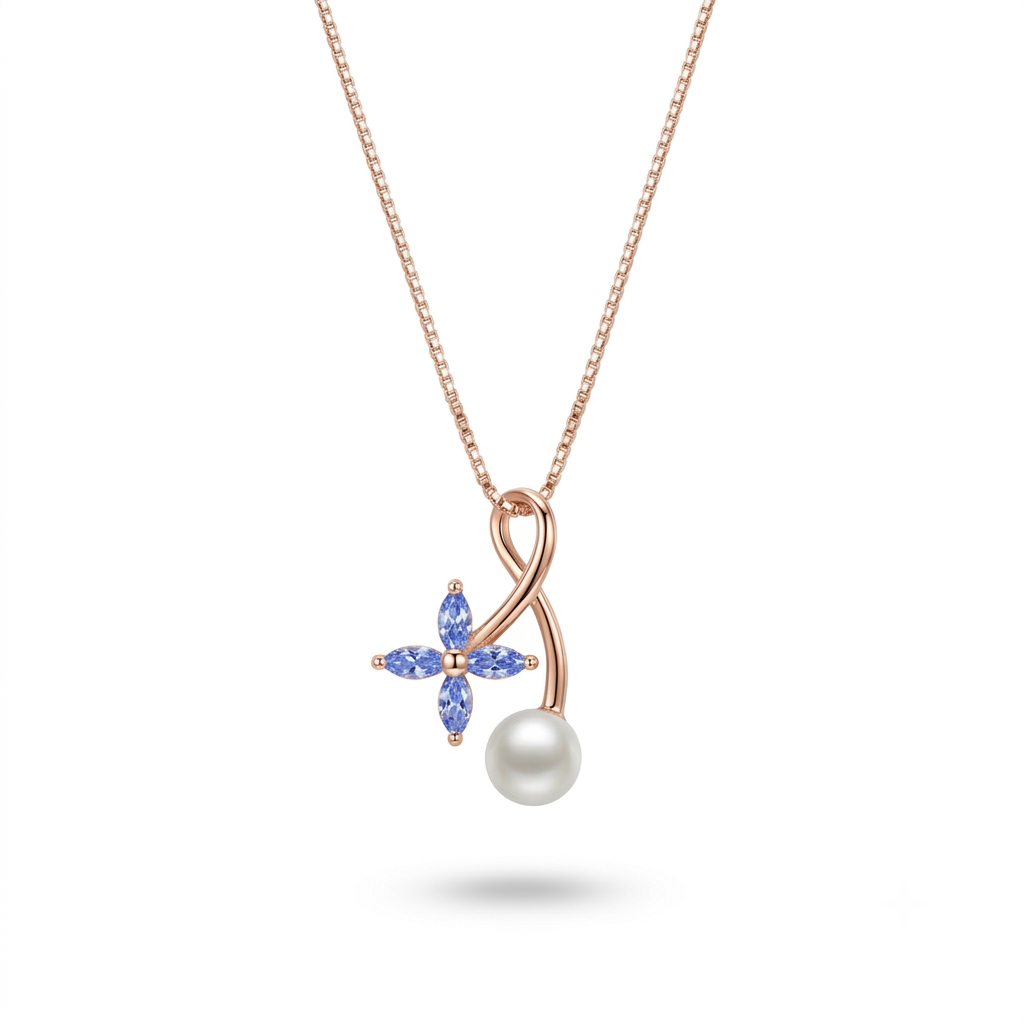 925 Sterling Silver Blue Gemstone Pearl Necklace | TOSHINI