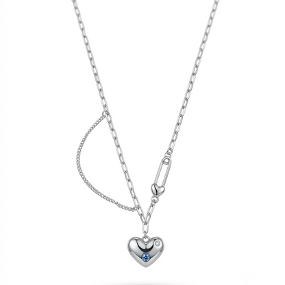 925 Sterling Silver Heart & Safety Pin Pendant Necklace for Women | TOSHINI