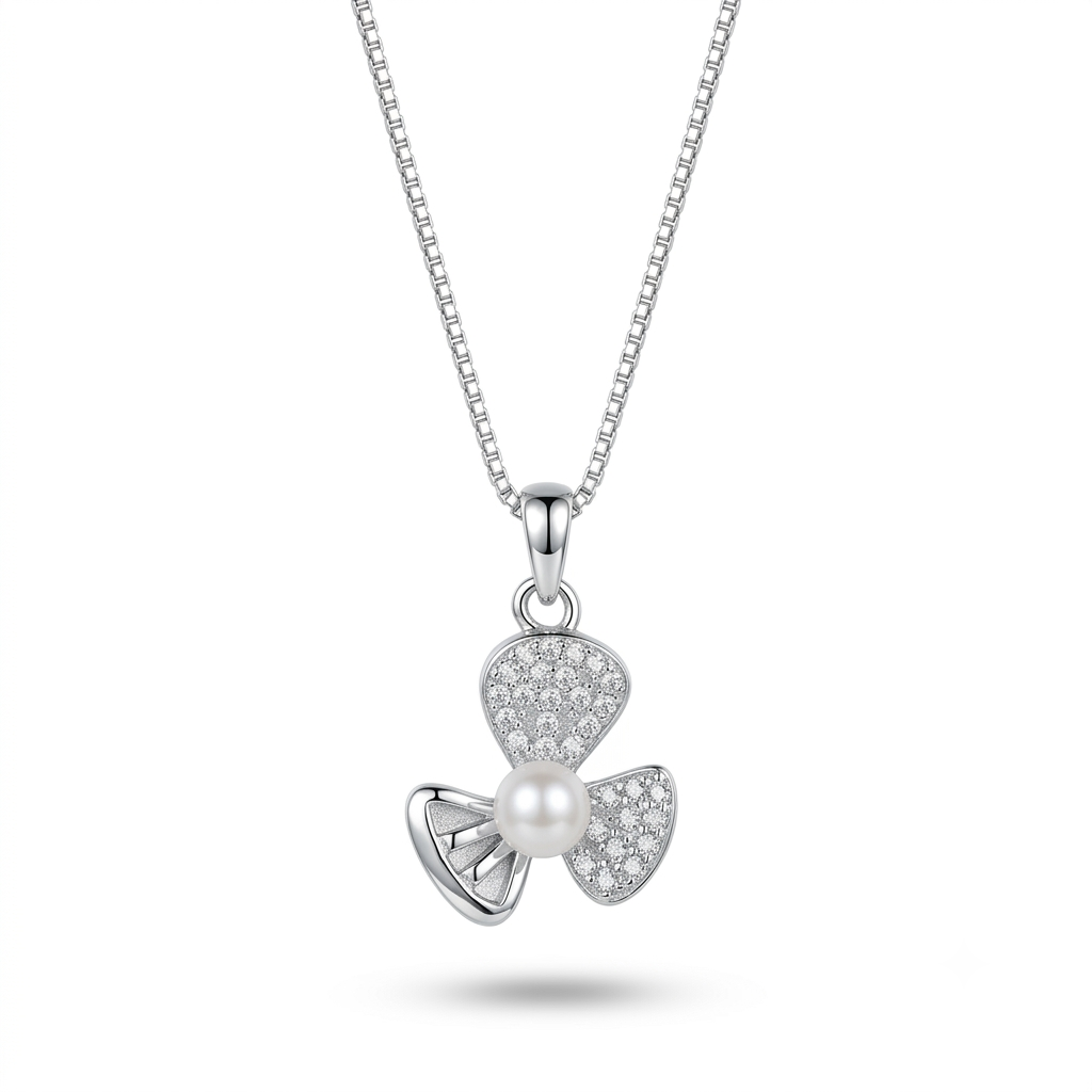 925 Sterling Silver Flower Pearl Pendant Necklace for Women | TOSHINI