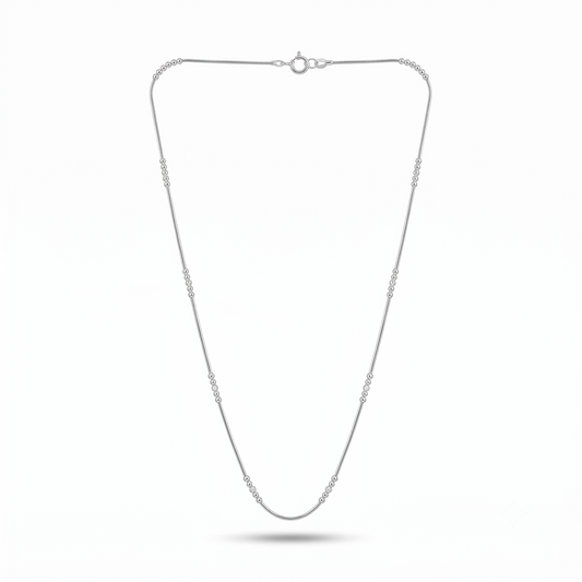 925 Sterling Silver Beaded Station Chain Necklace for Women | TOSHINI
